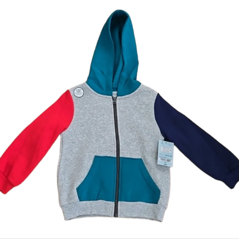 OKIE DOKIE TODDLER BOYS GRAY, RED & BLUE ZIPPERED JACKET SIZE 4T